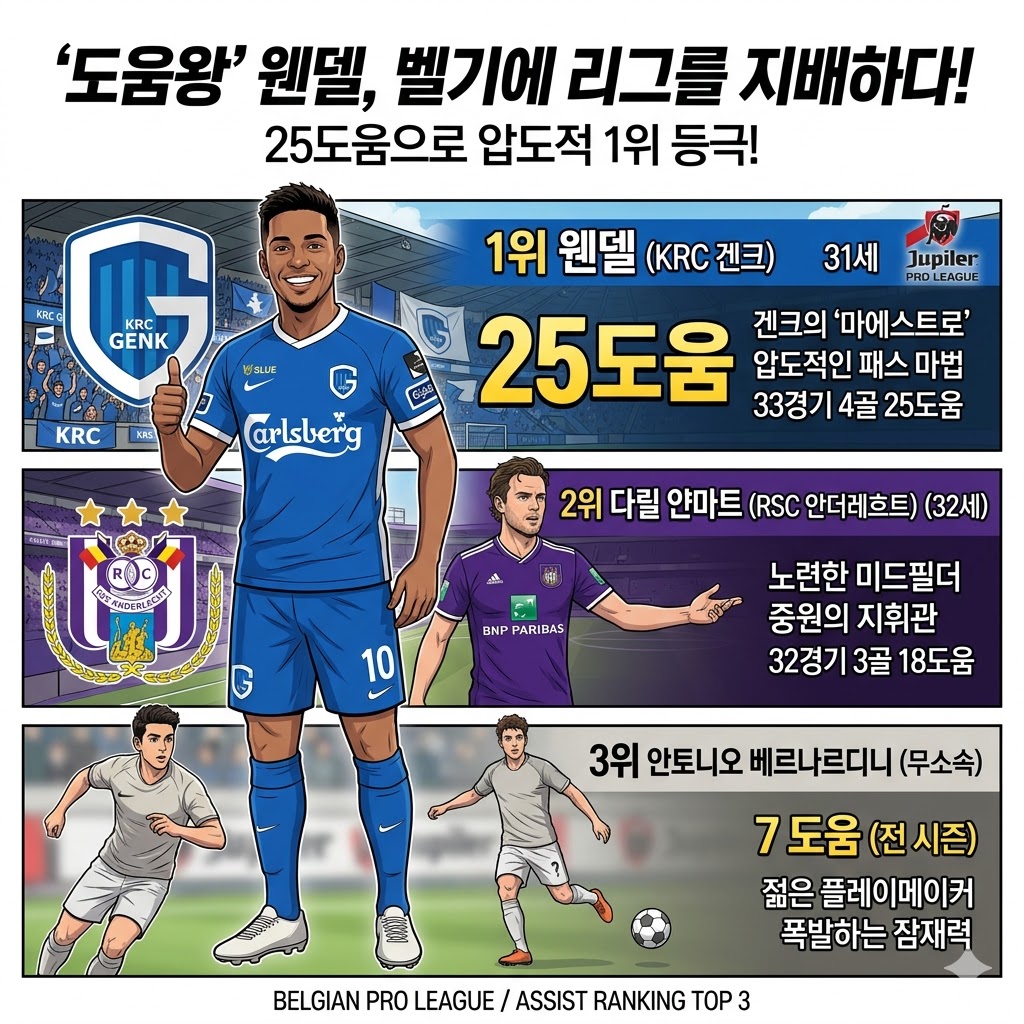 웬델 벨기에 리그 도움왕 등극 25도움 압도적 1위